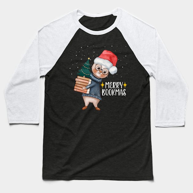 Merry bookmas Baseball T-Shirt by DottedLinePrint